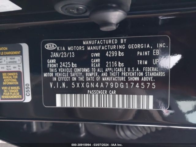 Photo 8 VIN: 5XXGN4A79DG174575 - KIA OPTIMA 