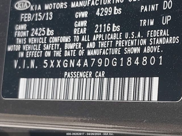 Photo 8 VIN: 5XXGN4A79DG184801 - KIA OPTIMA 