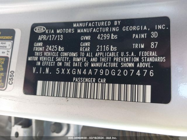 Photo 8 VIN: 5XXGN4A79DG207476 - KIA OPTIMA 