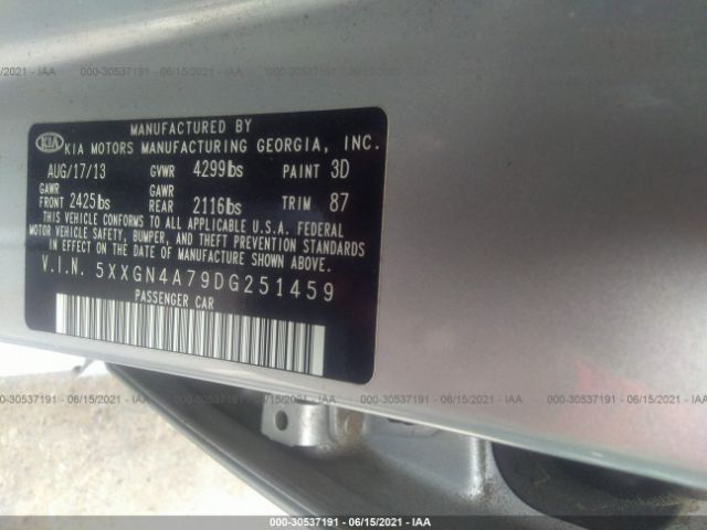 Photo 8 VIN: 5XXGN4A79DG251459 - KIA OPTIMA 