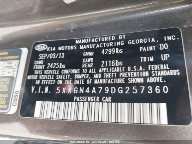 Photo 8 VIN: 5XXGN4A79DG257360 - KIA OPTIMA 