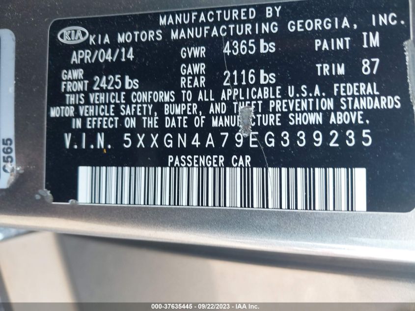 Photo 8 VIN: 5XXGN4A79EG339235 - KIA OPTIMA 