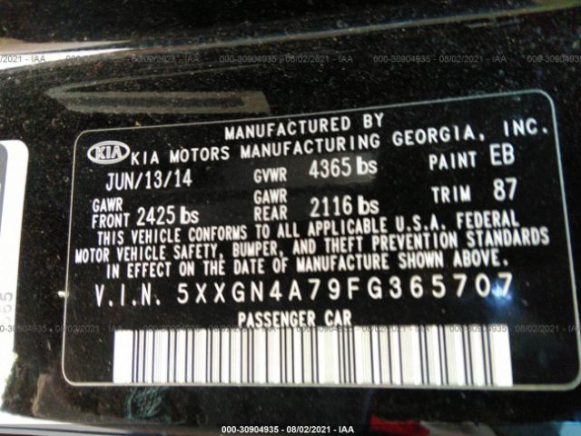 Photo 8 VIN: 5XXGN4A79FG365707 - KIA OPTIMA 