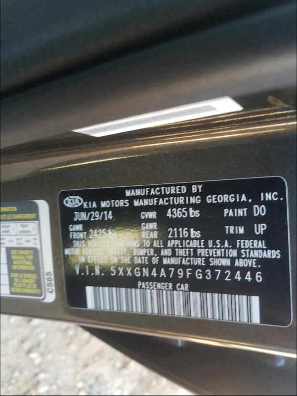 Photo 9 VIN: 5XXGN4A79FG372446 - KIA OPTIMA EX 