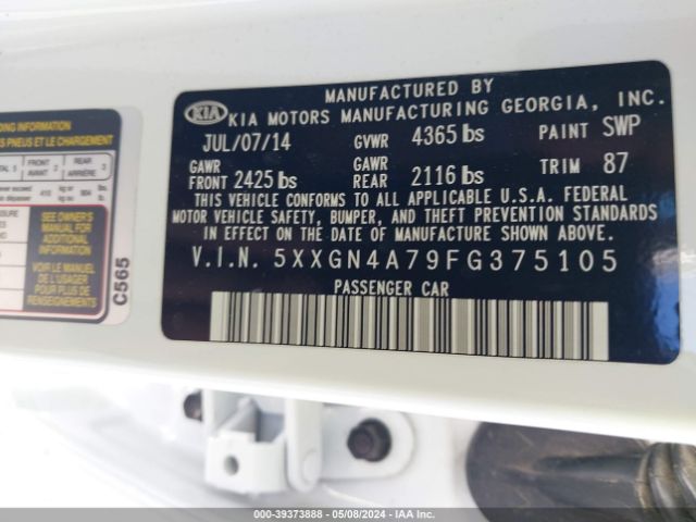 Photo 8 VIN: 5XXGN4A79FG375105 - KIA OPTIMA 