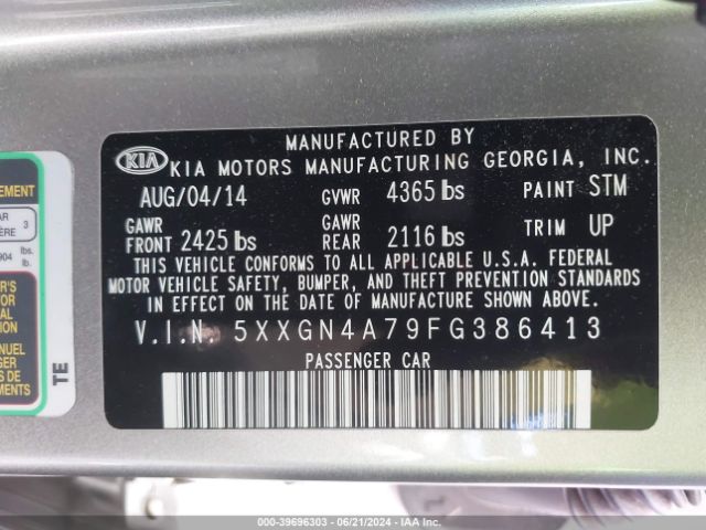 Photo 8 VIN: 5XXGN4A79FG386413 - KIA OPTIMA 