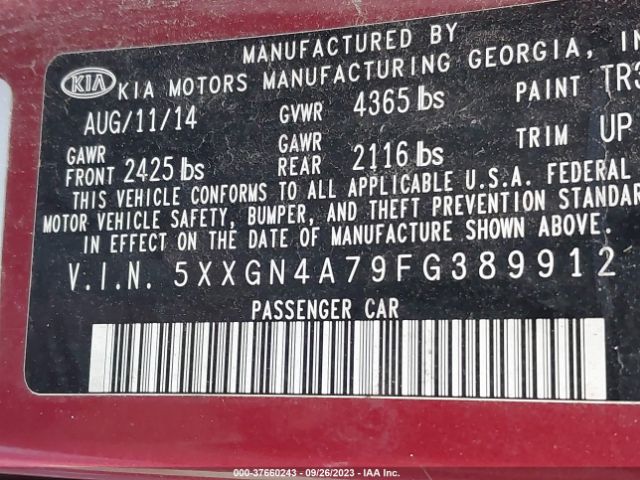 Photo 8 VIN: 5XXGN4A79FG389912 - KIA OPTIMA 