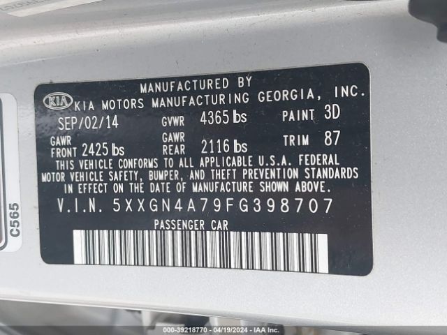 Photo 8 VIN: 5XXGN4A79FG398707 - KIA OPTIMA 