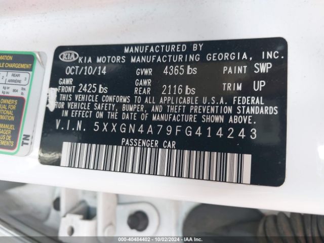 Photo 8 VIN: 5XXGN4A79FG414243 - KIA OPTIMA 