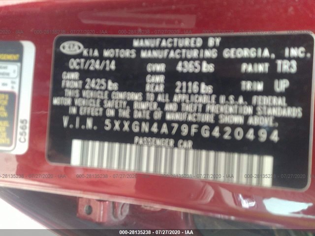 Photo 8 VIN: 5XXGN4A79FG420494 - KIA OPTIMA 