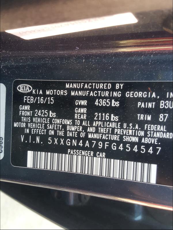 Photo 9 VIN: 5XXGN4A79FG454547 - KIA OPTIMA EX 