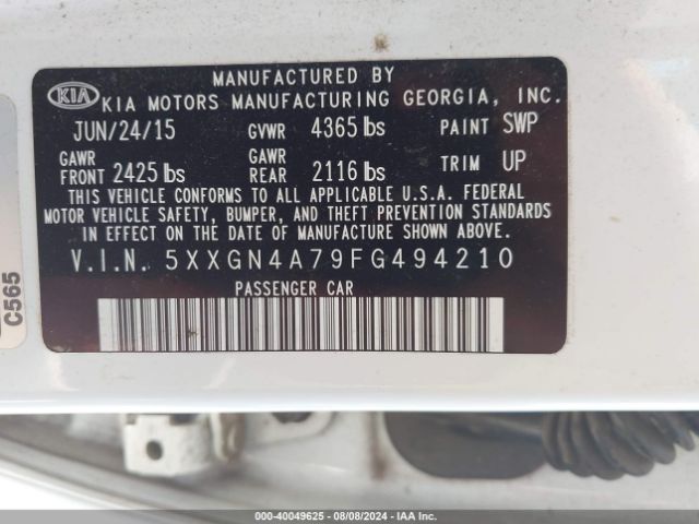 Photo 8 VIN: 5XXGN4A79FG494210 - KIA OPTIMA 