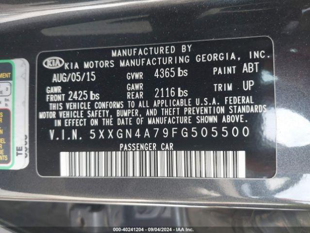 Photo 8 VIN: 5XXGN4A79FG505500 - KIA OPTIMA 