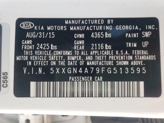 Photo 9 VIN: 5XXGN4A79FG513595 - KIA OPTIMA EX 