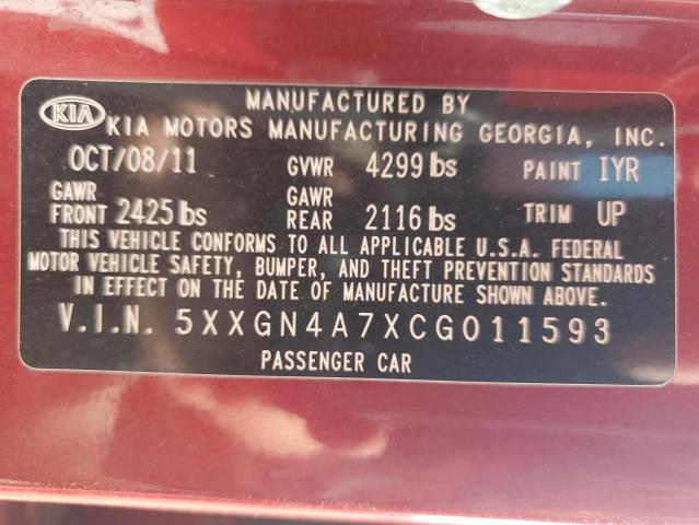 Photo 11 VIN: 5XXGN4A7XCG011593 - KIA OPTIMA EX 