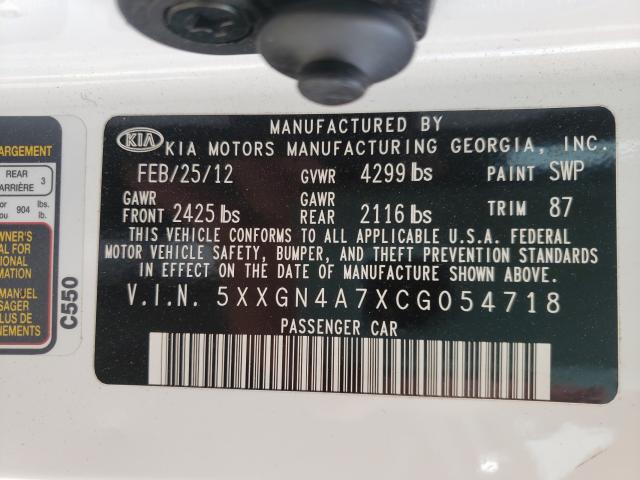 Photo 9 VIN: 5XXGN4A7XCG054718 - KIA OPTIMA EX 