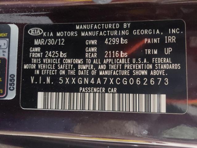 Photo 9 VIN: 5XXGN4A7XCG062673 - KIA OPTIMA EX 