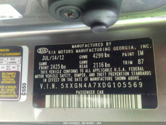 Photo 8 VIN: 5XXGN4A7XDG105569 - KIA OPTIMA 