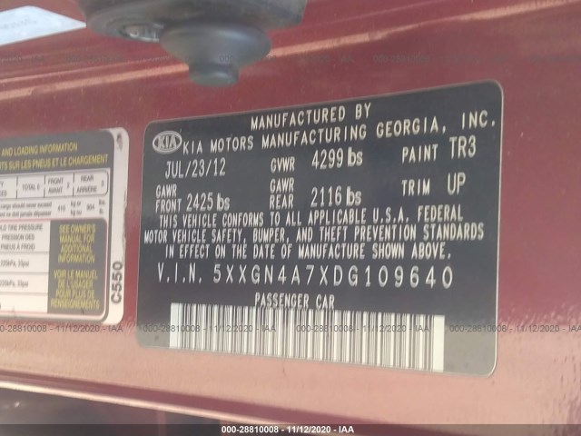 Photo 8 VIN: 5XXGN4A7XDG109640 - KIA OPTIMA 