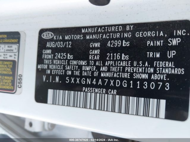 Photo 8 VIN: 5XXGN4A7XDG113073 - KIA OPTIMA 