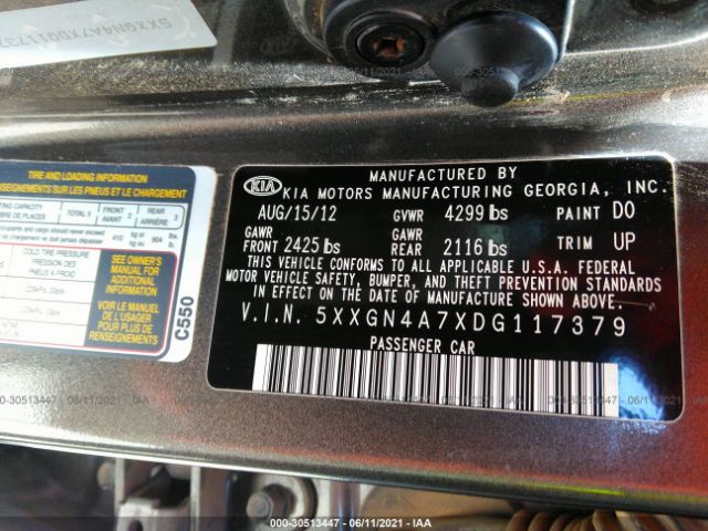 Photo 8 VIN: 5XXGN4A7XDG117379 - KIA OPTIMA 