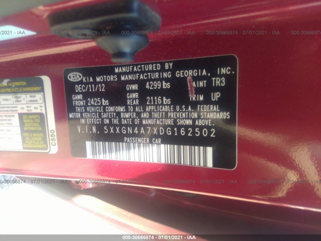 Photo 8 VIN: 5XXGN4A7XDG162502 - KIA OPTIMA 