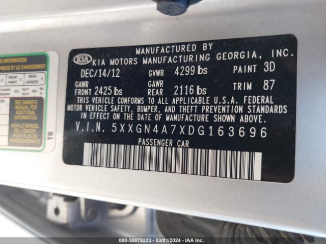 Photo 8 VIN: 5XXGN4A7XDG163696 - KIA OPTIMA 