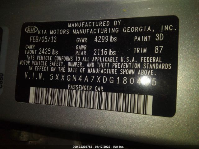 Photo 8 VIN: 5XXGN4A7XDG180465 - KIA OPTIMA 