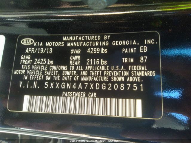 Photo 8 VIN: 5XXGN4A7XDG208751 - KIA OPTIMA 