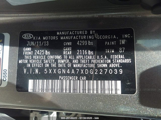 Photo 8 VIN: 5XXGN4A7XDG227039 - KIA OPTIMA 