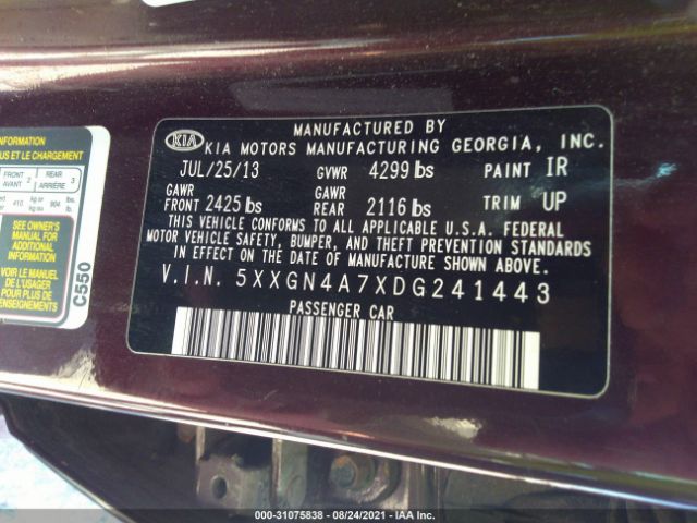 Photo 8 VIN: 5XXGN4A7XDG241443 - KIA OPTIMA 