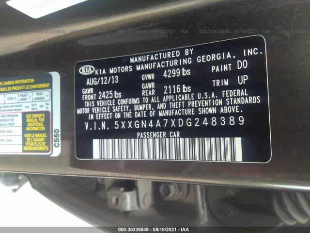 Photo 8 VIN: 5XXGN4A7XDG248389 - KIA OPTIMA 