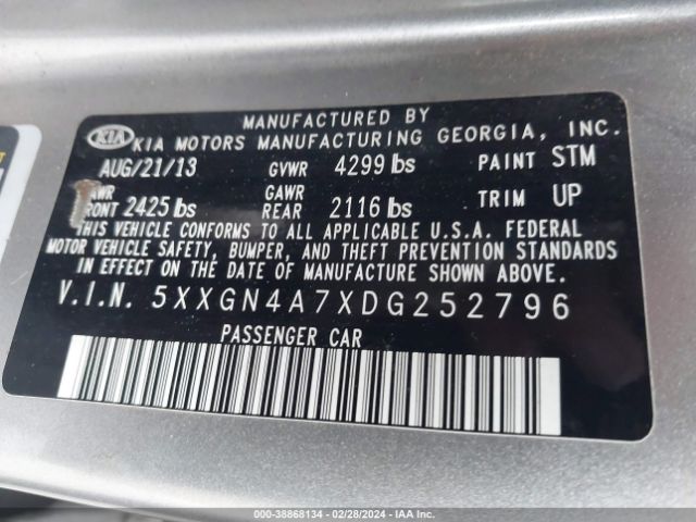 Photo 8 VIN: 5XXGN4A7XDG252796 - KIA OPTIMA 