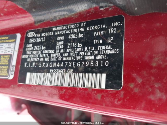 Photo 8 VIN: 5XXGN4A7XEG298310 - KIA OPTIMA 