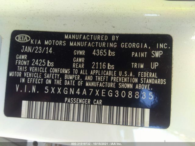 Photo 8 VIN: 5XXGN4A7XEG308835 - KIA OPTIMA 