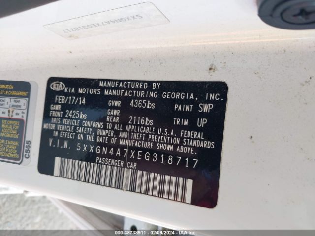 Photo 8 VIN: 5XXGN4A7XEG318717 - KIA OPTIMA 