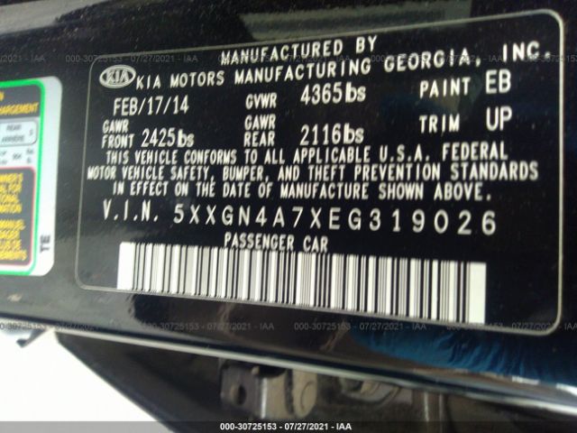 Photo 8 VIN: 5XXGN4A7XEG319026 - KIA OPTIMA 