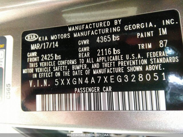 Photo 8 VIN: 5XXGN4A7XEG328051 - KIA OPTIMA 