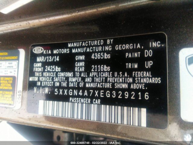 Photo 8 VIN: 5XXGN4A7XEG329216 - KIA OPTIMA 