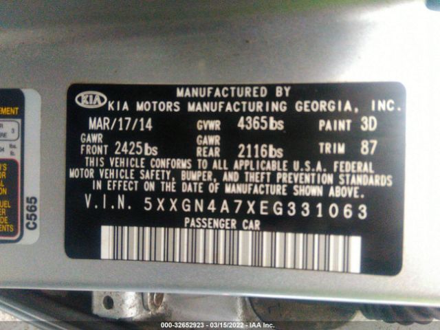 Photo 8 VIN: 5XXGN4A7XEG331063 - KIA OPTIMA 