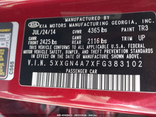 Photo 8 VIN: 5XXGN4A7XFG383102 - KIA OPTIMA 