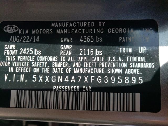 Photo 9 VIN: 5XXGN4A7XFG395895 - KIA OPTIMA EX 