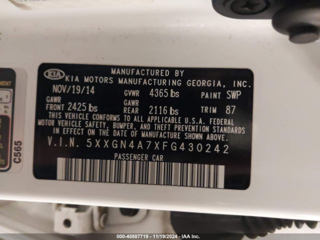 Photo 8 VIN: 5XXGN4A7XFG430242 - KIA OPTIMA 