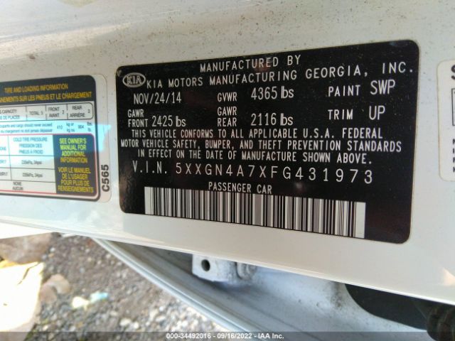 Photo 8 VIN: 5XXGN4A7XFG431973 - KIA OPTIMA 