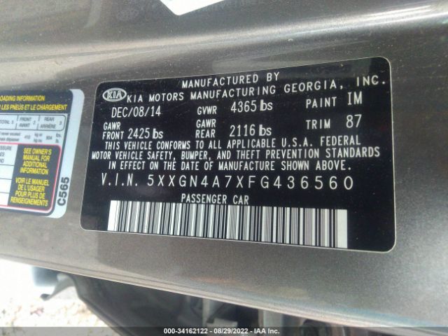 Photo 8 VIN: 5XXGN4A7XFG436560 - KIA OPTIMA 