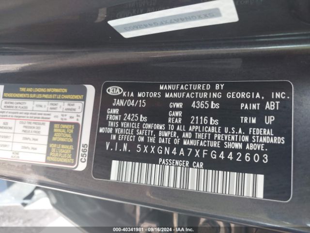 Photo 8 VIN: 5XXGN4A7XFG442603 - KIA OPTIMA 