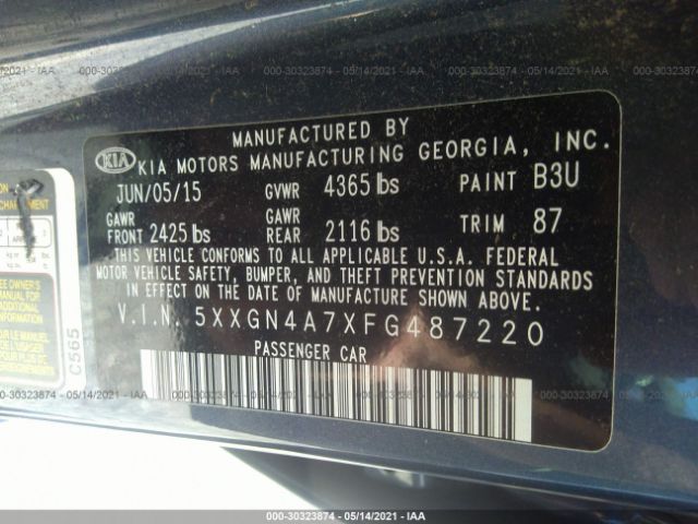 Photo 8 VIN: 5XXGN4A7XFG487220 - KIA OPTIMA 