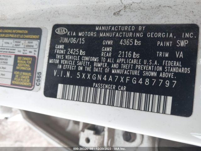 Photo 8 VIN: 5XXGN4A7XFG487797 - KIA OPTIMA 