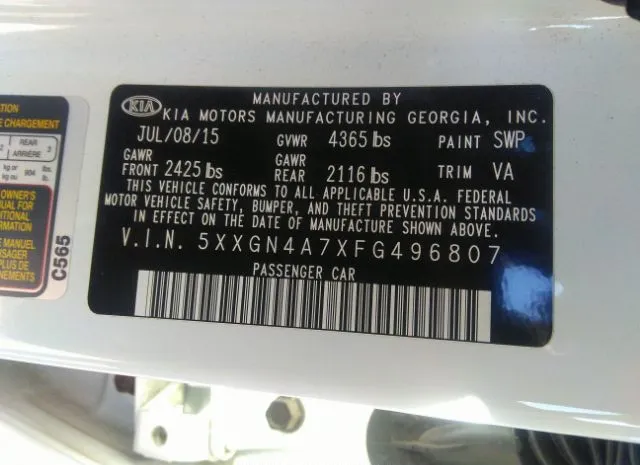 Photo 8 VIN: 5XXGN4A7XFG496807 - KIA OPTIMA 