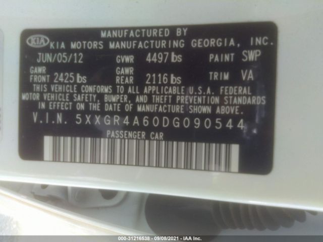 Photo 8 VIN: 5XXGR4A60DG090544 - KIA OPTIMA 